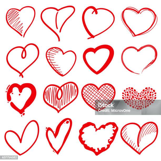 Hand Drawn Heart Shapes Romance Love Doodle Vector Signs For Stock Illustration - Download Image Now