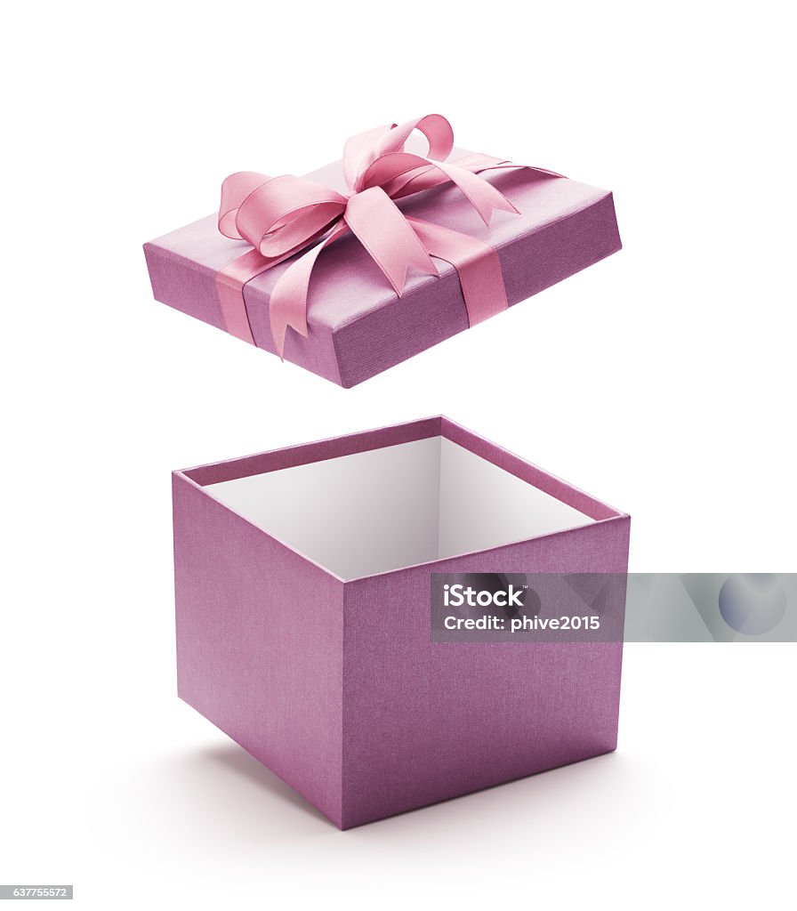 Caja de regalo abierta púrpura aislada sobre blanco - Foto de stock de Regalo libre de derechos