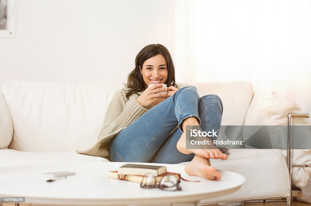 Woman Relaxing At Home Stock Photo - Download Image Now - Women, Life, Home Interior - iStock