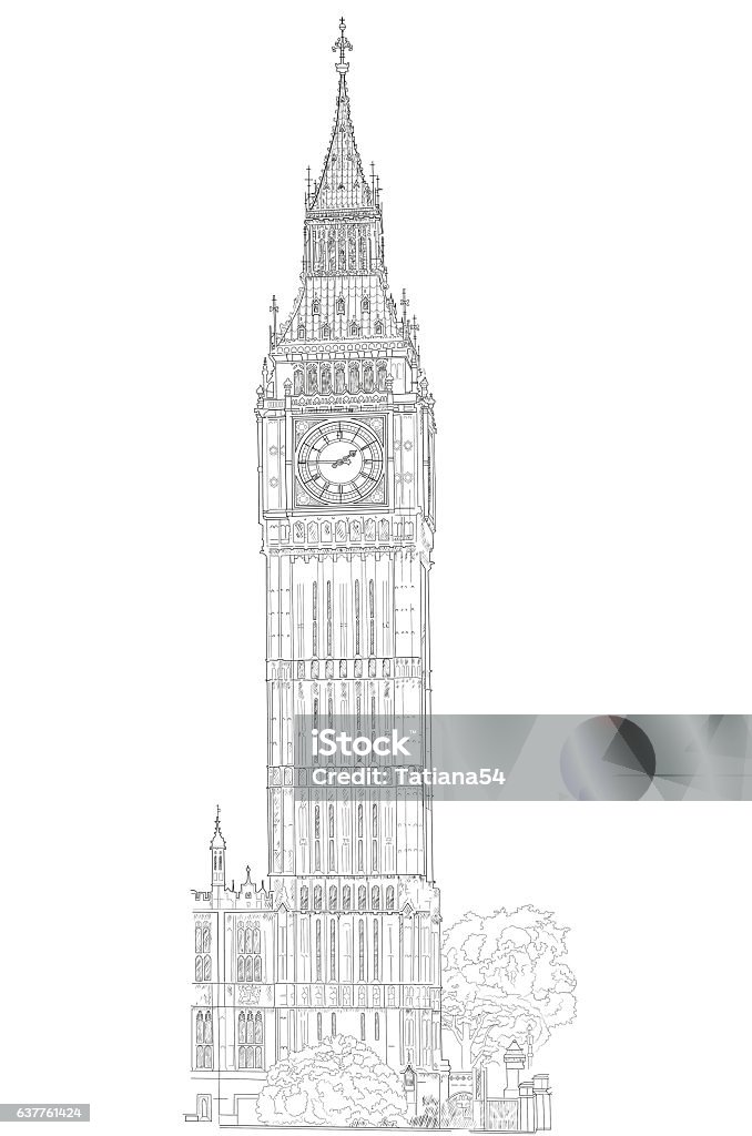 drawing London Big Ben Sketch of London Big Ben tower. Vector Big Ben stock vector