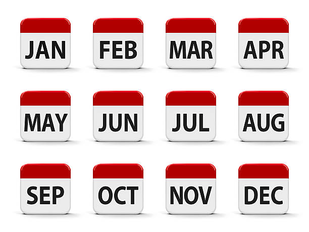 Months calendar Months calendar web buttons, three-dimensional rendering, 3D illustration 2018 calendar stock pictures, royalty-free photos & images