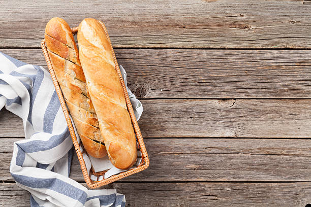 fresh bread - baguette stok fotoğraflar ve resimler