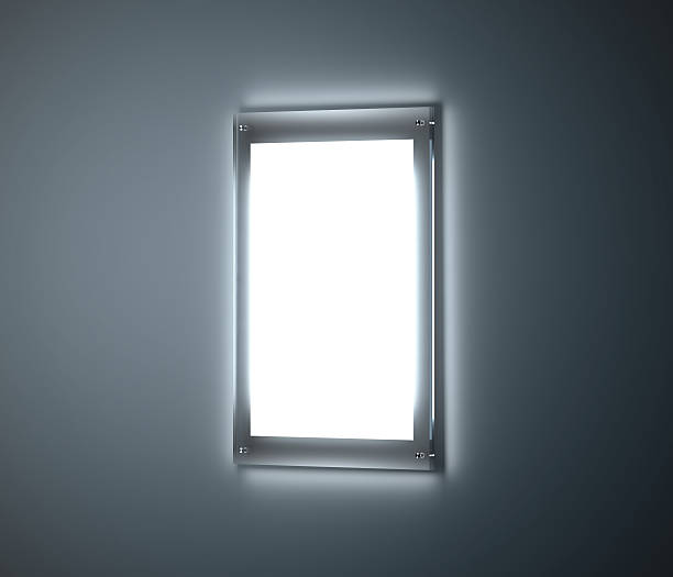 istock Blank white a3 affiche mockup, illuminated glass holder 637761782