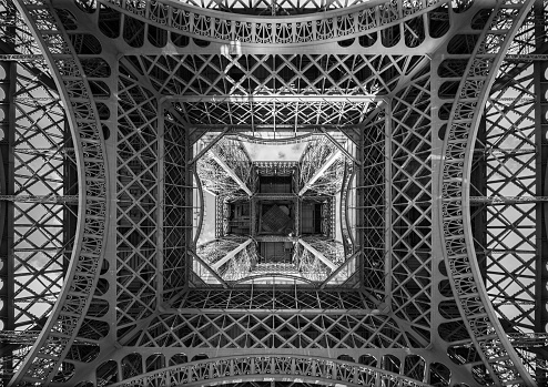 The Eiffel Tower, view from below, Paris France