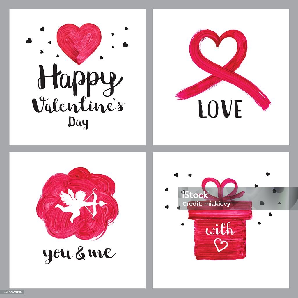 Valentines day painted symbols Set of editable vector illustrations on layers. Gift stock vector