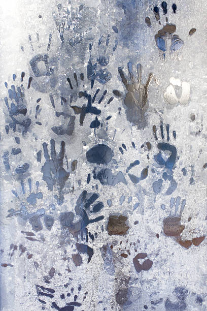 Photo of handprint on the frozen ice window
