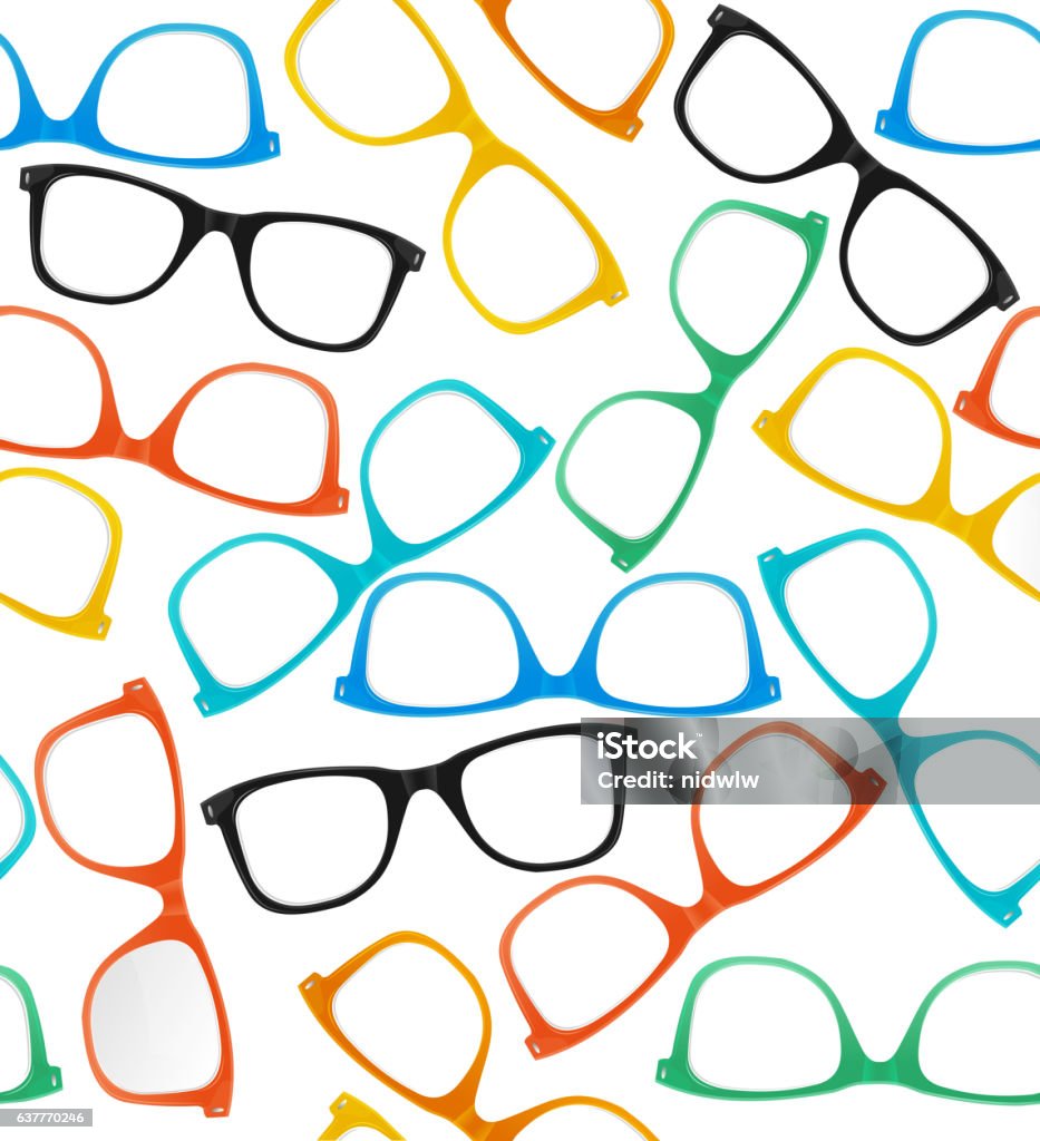 Glasses Hipster Style Background Pattern. Vector Color Glasses Hipster Style Background Pattern on White Element of Fashion for Men and Women. Vector illustration Eyeglasses stock vector