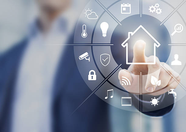 istock Circular futuristic interface of smart home automation assistant, virtual screen 637770524