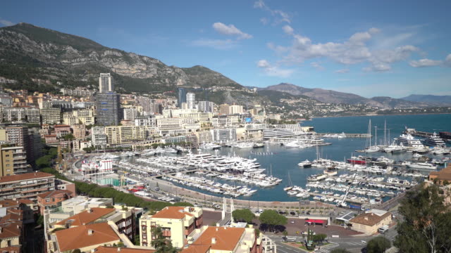 panning shot of Aerial Monaco Monte Carlo harbour french riviera