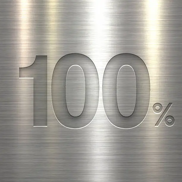 Vector illustration of One Hund Percent (100%). Number on Metal Texture Background