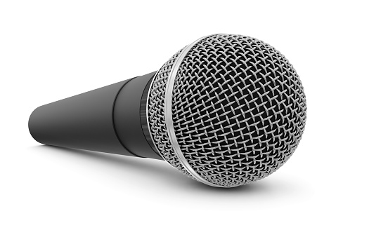 Classic wireless microphone lying on white background, 3d render