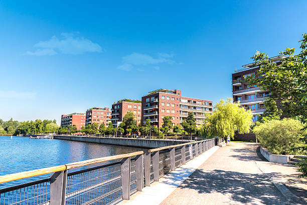 modern residential brick architecture in Berlin at Rummelsburg lakeside