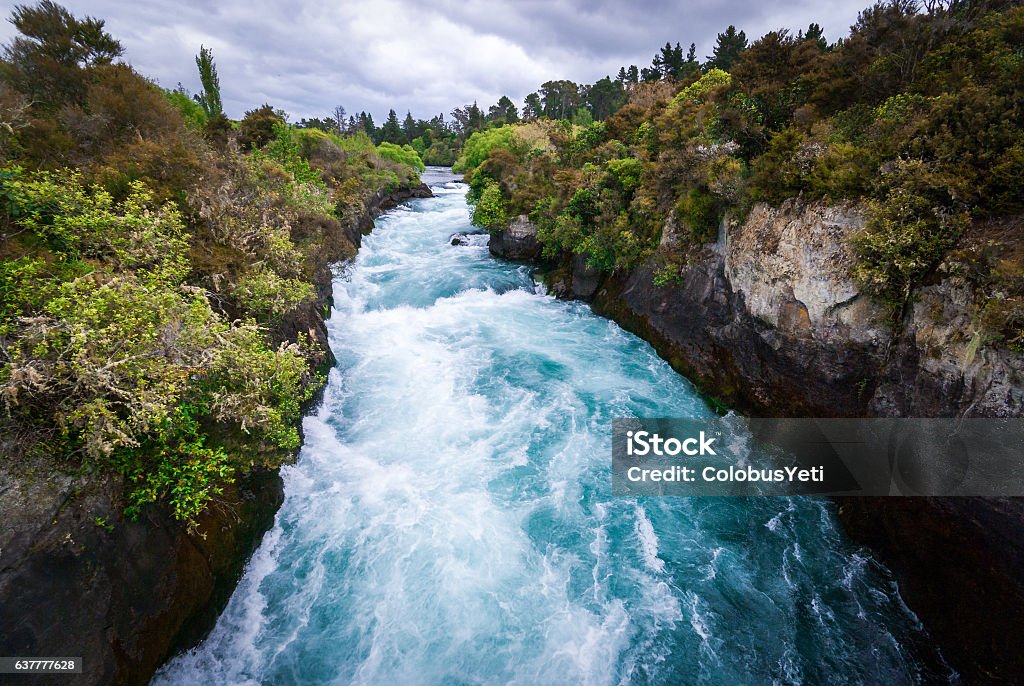 Huka Falls, Taupo Huka Falls on Waikato River created by the narrowing of the river into a narrow canyon. River Stock Photo