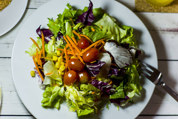 istock Healthy food on a white wooden table 637777672