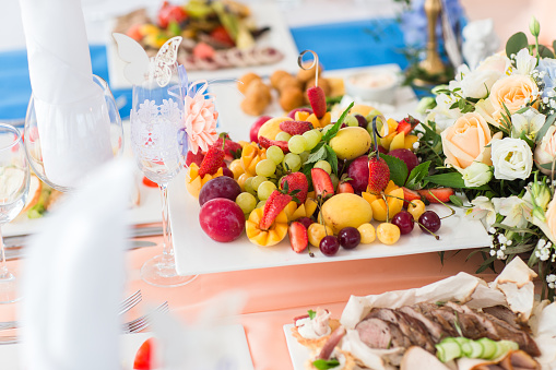 Delicious fresh fruit platter on table catering