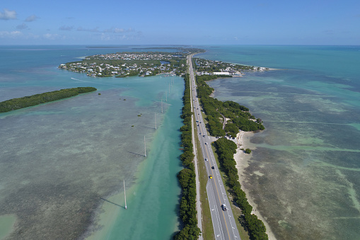 Aerial scene of the Florida Keys Overseas Highway