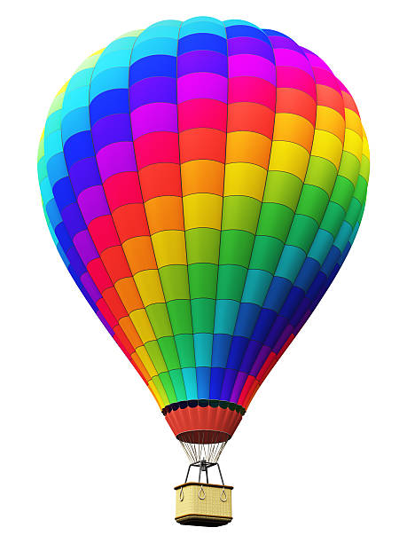 istock Color rainbow hot air balloon isolated on white background 637788552