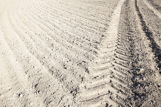 istock Wheel tracks on the ploughed field 637788712