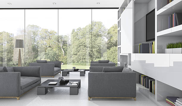 istock 3d rendering nice sofa in living room near garden view 637789804