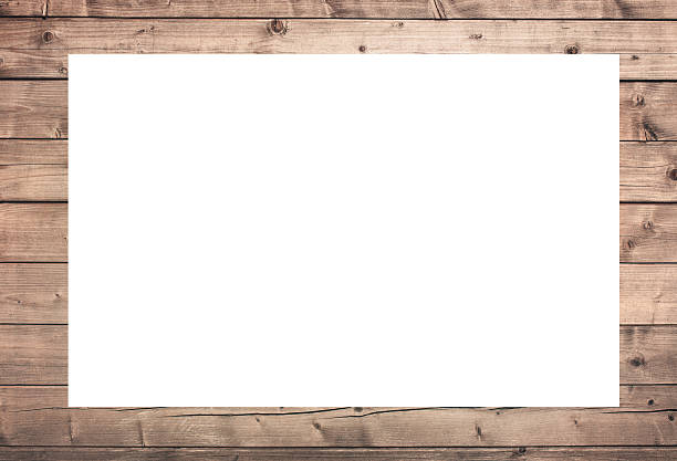 istock Brown scratched wooden frame, billboard or white horizontal rectangle with 637790608