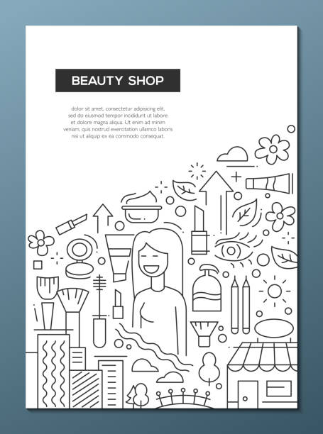 ilustrações de stock, clip art, desenhos animados e ícones de beleza comprar - linha brochura de design de modelo de cartaz a4 - store make up cosmetics teenage girls