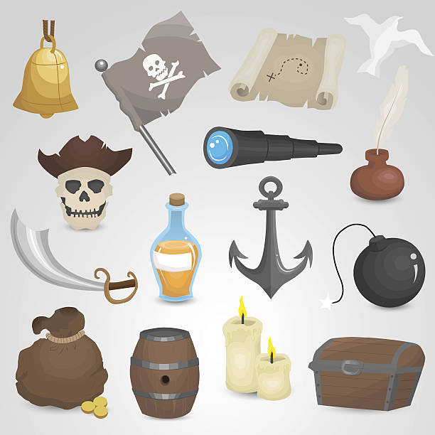 pirat, sailor vector icon set. - animal skeleton illustrations stock illustrations