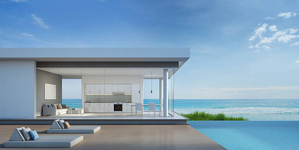 Luxury beach house with sea view pool in modern design