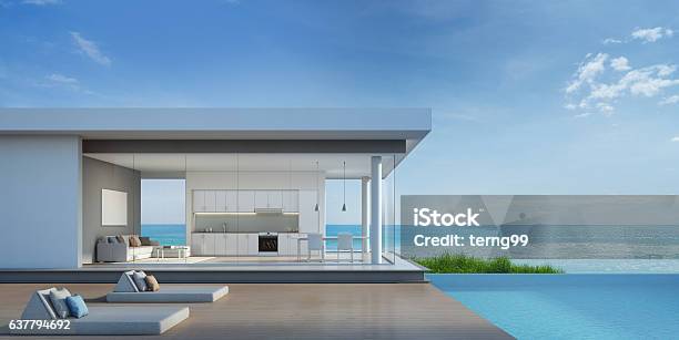 Luxury Beach House With Sea View Pool In Modern Design Stock Photo - Download Image Now