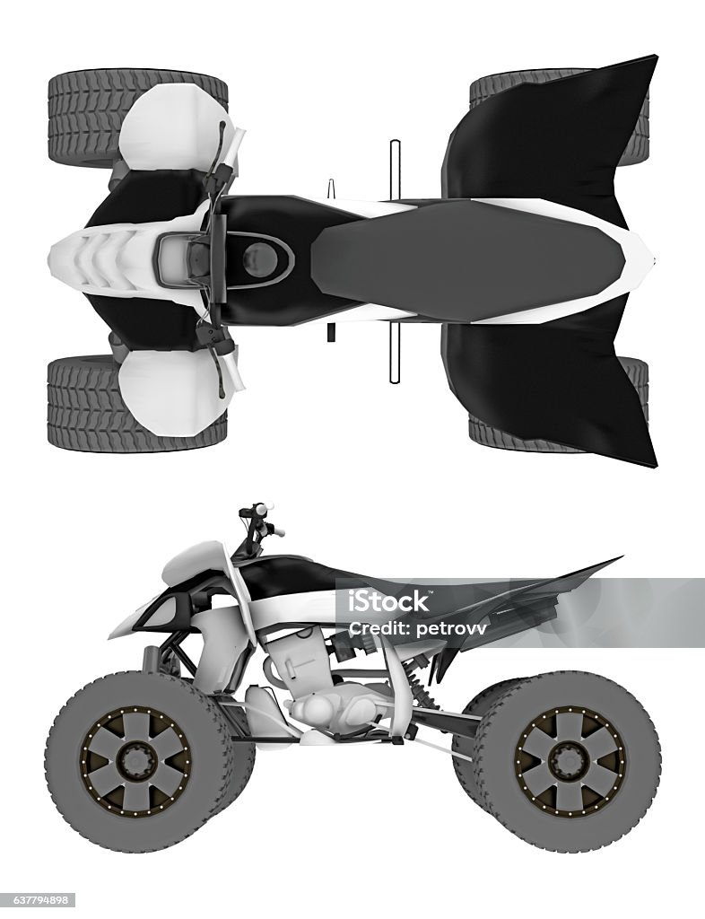 Atv Rear View Atv Isolated On White Top And Side View 3d Rendering Stock Illustration ...