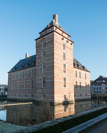 Turnhout,Belgium - December 30, 2016: Castle of the Dukes of Brabant (12th century). In the 18th and 19th century it fell into disrepair and has restored by the county (20th century). Now, it is a courthouse