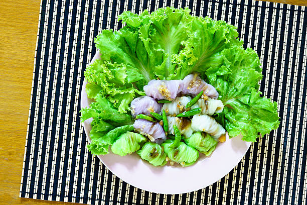 Thai dessert Steamed rice skin dumplings, top view