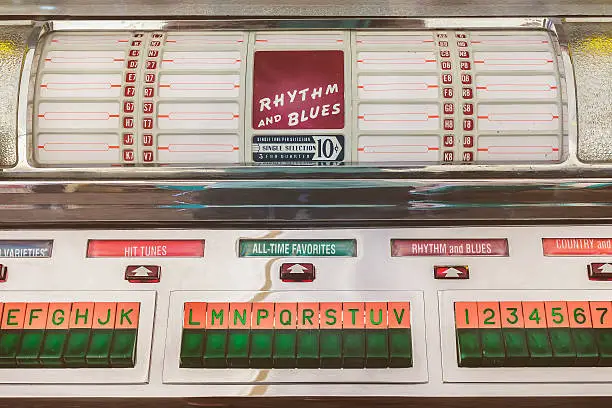 Retro styled image of an old jukebox with empty music labels