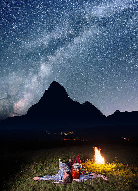 istock Romantic lovers lying near the fire 637801080