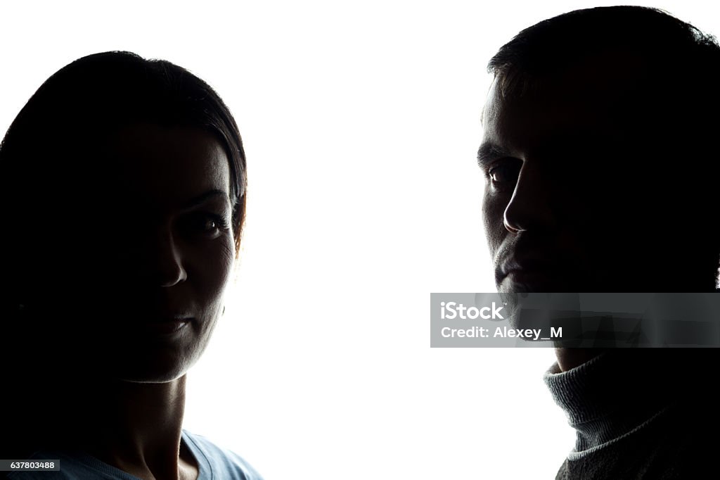 Faces women and men across from, brother and sister Faces women and men across from, brother and sister - horizontal silhouette Profile View Stock Photo