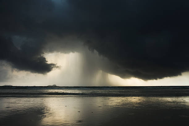 istock Dramatic seascape with storm and rain and dark clouds 637811218