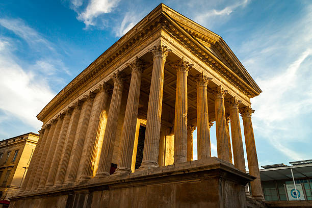 Nimes, France-August 2nd, 2016.  A sunset picture of the Roman Temple Maison Carree.