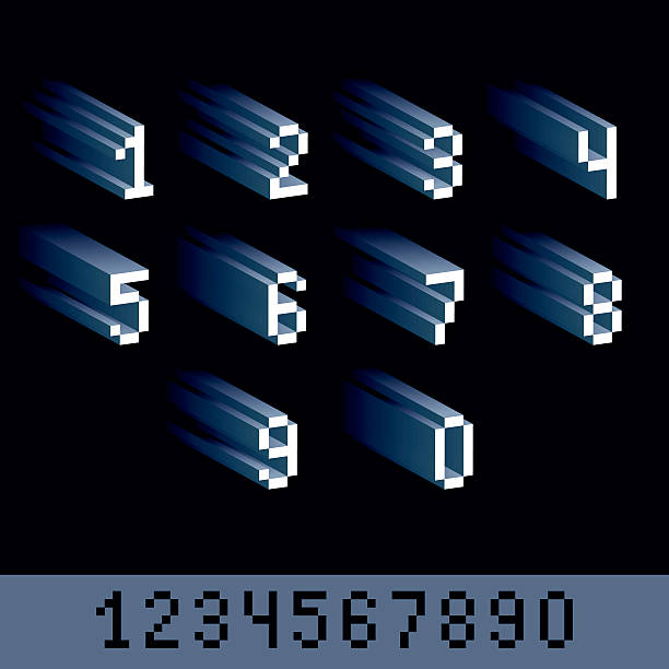 illustrations, cliparts, dessins animés et icônes de 3d cybernetic numéros, vecteur pixel art numeration. motif pixel - number 4 number three dimensional shape design element