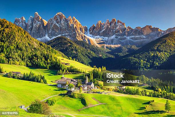 Stunning Spring Landscape With Santa Maddalena Village Dolomites Italy Europe Stock Photo - Download Image Now