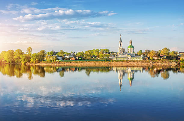 May in Tver May landscape on the Volga River and the Catherine's Monastery on the shore in Tver russia city spring stock pictures, royalty-free photos & images