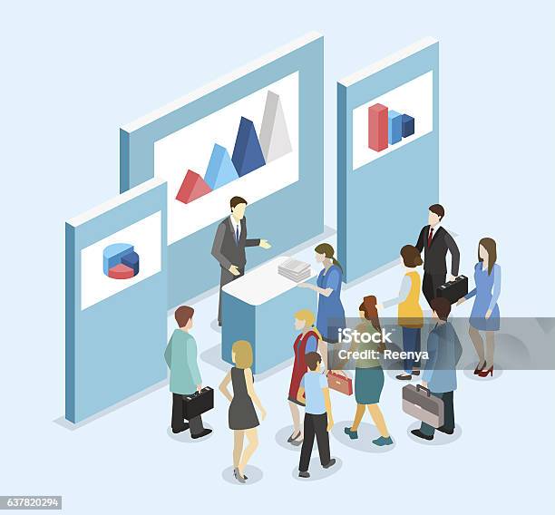 Isometric Flat 3d Concept Vector Exhibition Or Promotion Stand Stock Illustration - Download Image Now