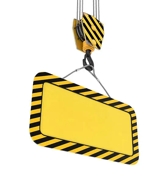 Photo of Rendering of yellow board hanging on hook with two ropes