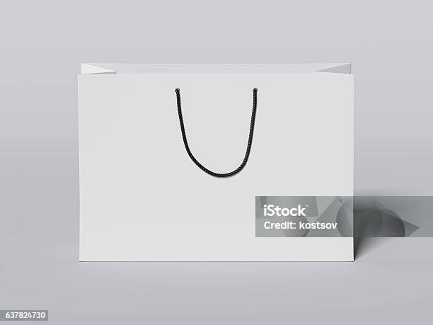 White Shopping Bag With Black Handles 3d Rendering Stock Photo - Download Image Now