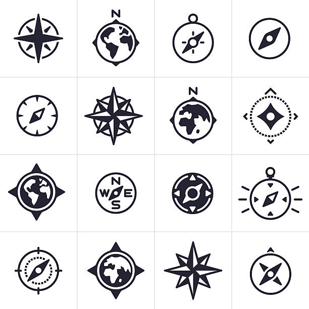 illustrations, cliparts, dessins animés et icônes de icônes et symboles de navigation boussole et carte - compass travel symbol planning