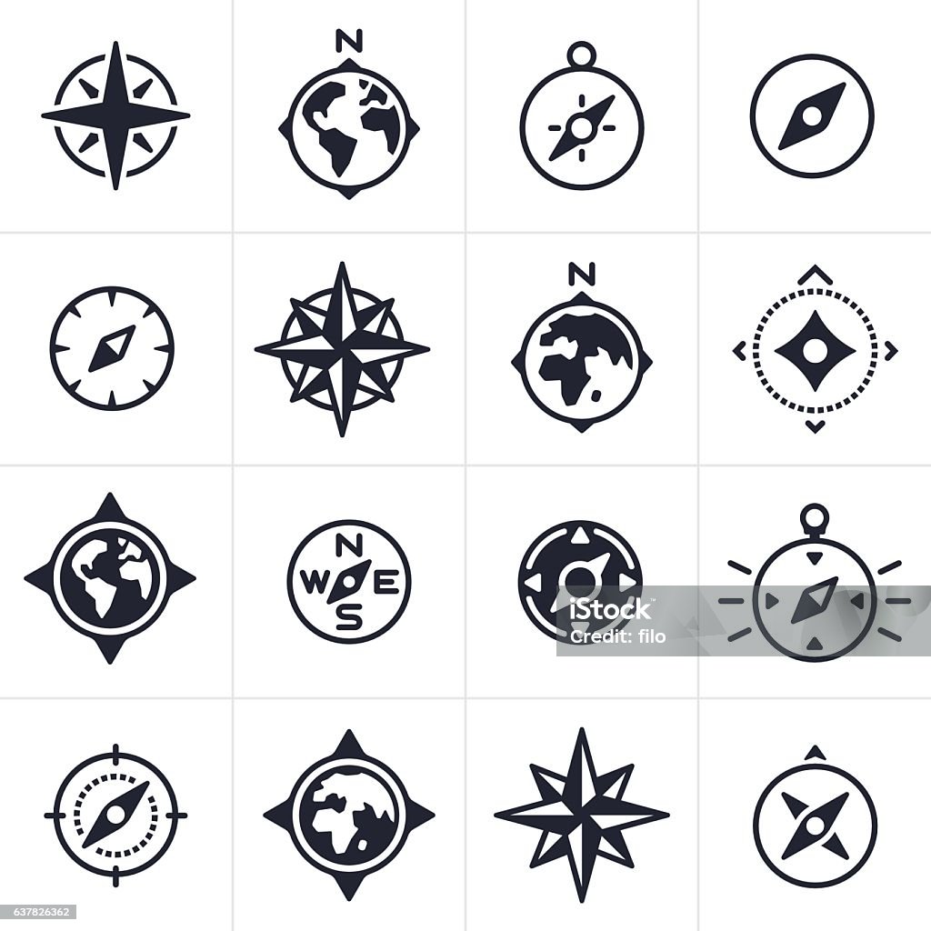 Compass and Map Navigation Icons and Symbols Compass and map navigation icons and symbols collection. Navigational Compass stock vector