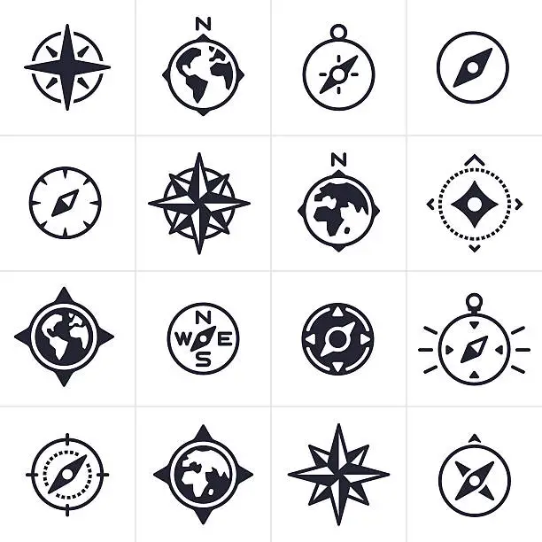 Vector illustration of Compass and Map Navigation Icons and Symbols