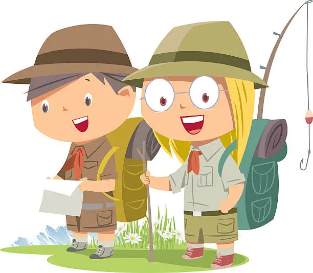 Vector illustration of Scout girl and boy