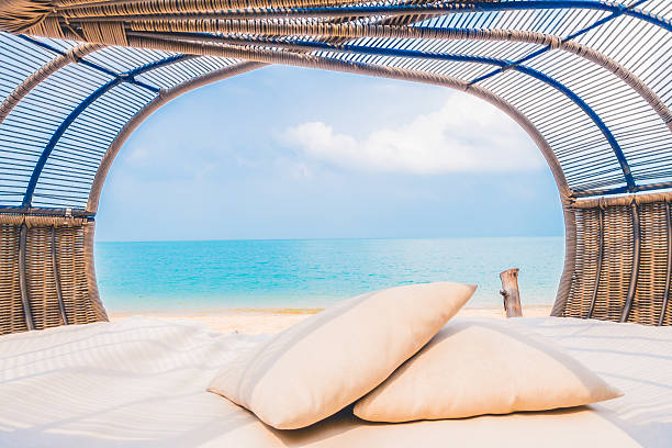 Luxury deck with pillow on the beach