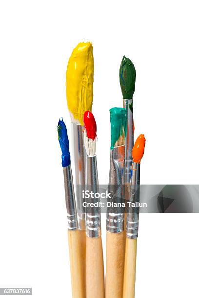 Dirty Brushes Isolated On White Background Stock Photo - Download Image Now - Paintbrush, Cut Out, Paint