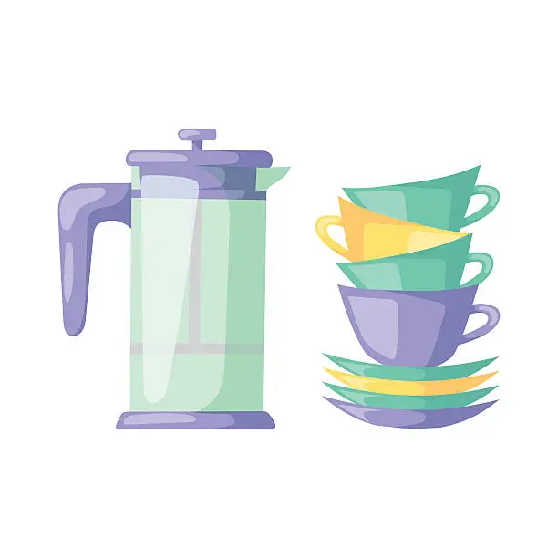 Vector illustration of Clean cups dishware vector illustration.