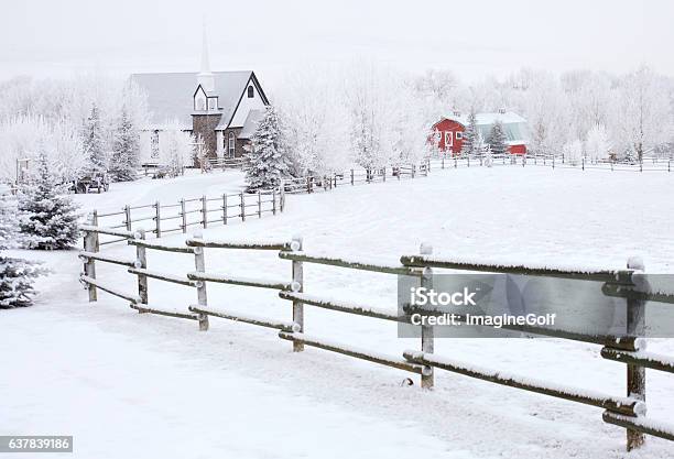 Small Country Church In Winter Stock Photo - Download Image Now - Farm, Red Barn, Snow